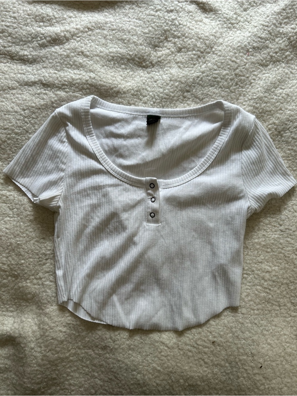 wild fable White Ribbed Scoop Crop Top with Snap Detail